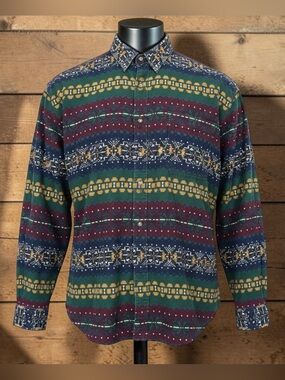 Vintage 90s Structure Aztec Tribal Southwestern Geometric Button Down Shirt L